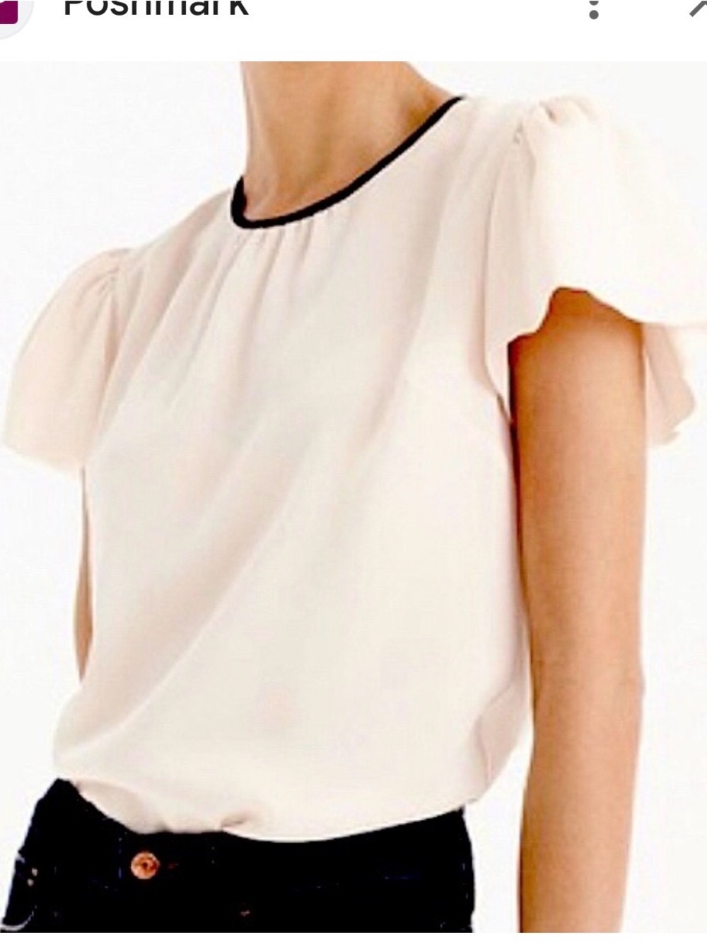 J.Crew drapey Cream Puff Sleeve Blouse with Black Trim /8/